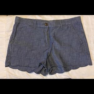 Scalloped Cotton Chambray Shorts